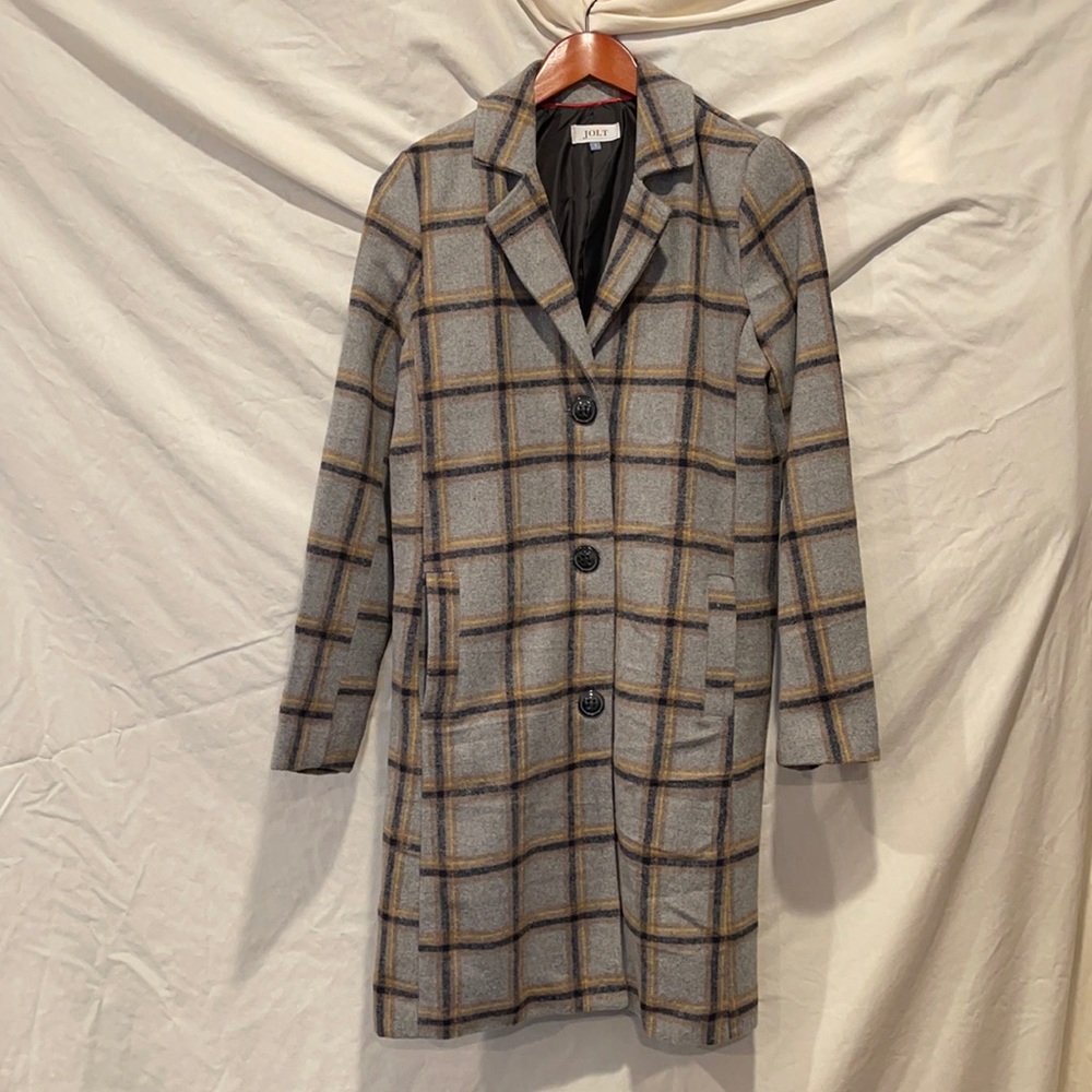 Plaid Knee-Length Wool Coat